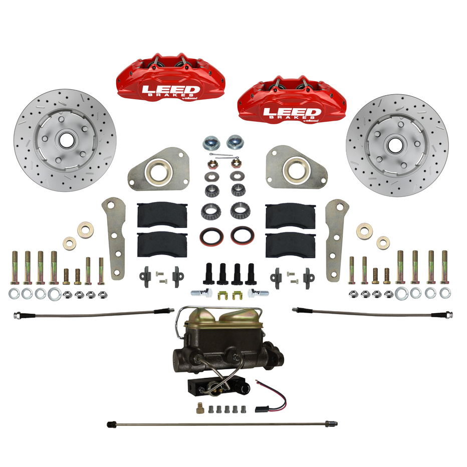 LEED Brakes Power Front Kit with Drilled Rotors and Red Powder Coated Calipers